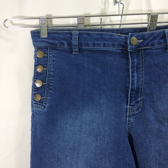D.Jeans Faux Sailor Button Front Jeans Size 12 Blue Stretch High Rise Straight - Picture 3 of 4